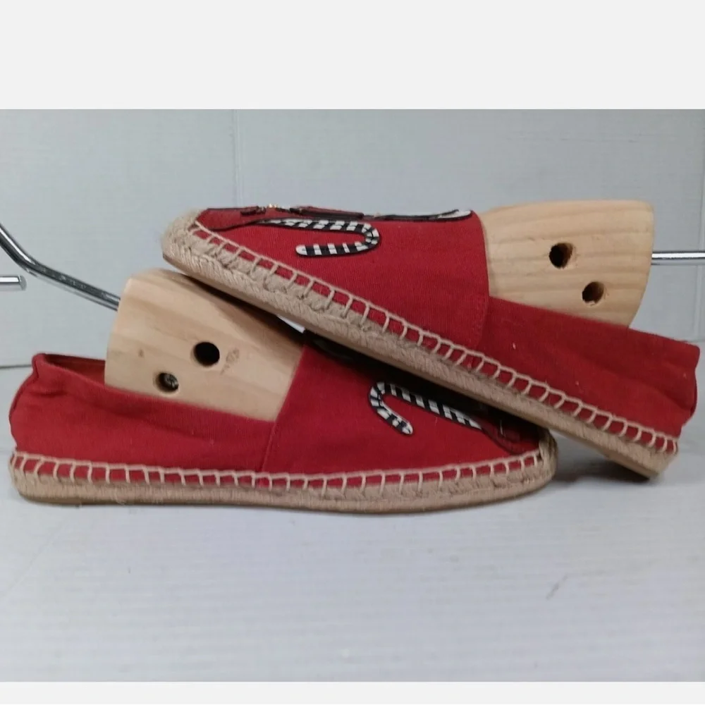 NWOT TORY BURCH TILLY THE TIGER ESPADRILLE CANVAS/LEATHER RED STONE SZ US 5